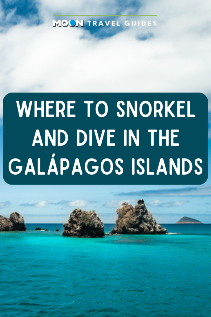 Image of ocean with text reading Where to Snorkel and Dive in the Galapagos Islands