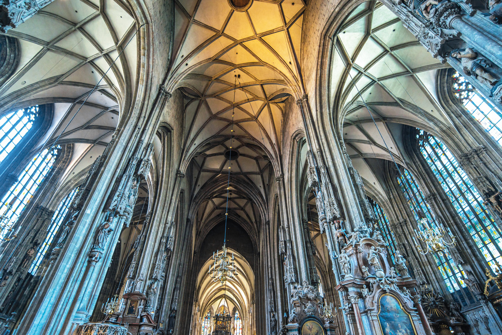 view of the interior architecture of St. Stephen's Cathedral