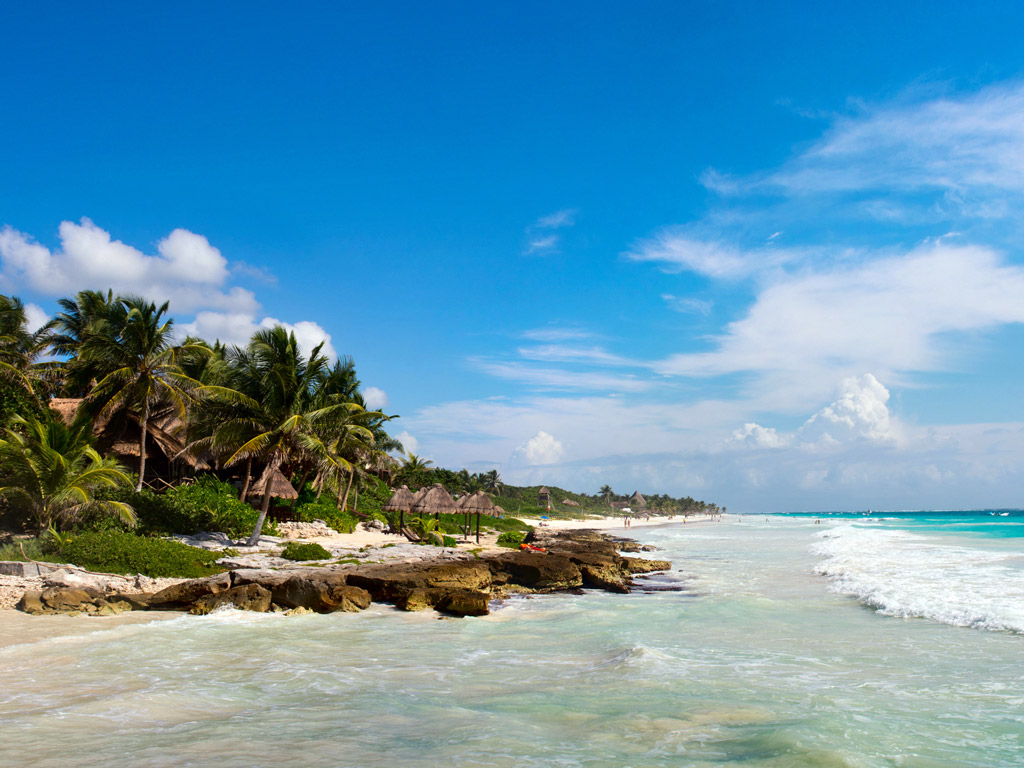waves on the shore of Isla Mujeres in Mexico