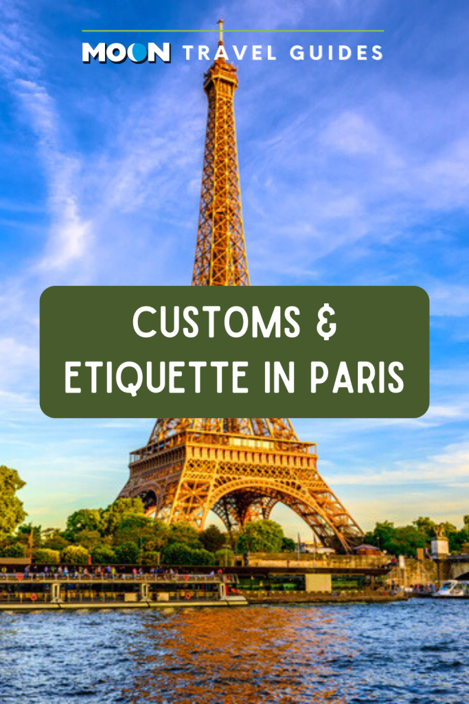 Image of Eiffel Tower with text Customs and Etiquette in Paris