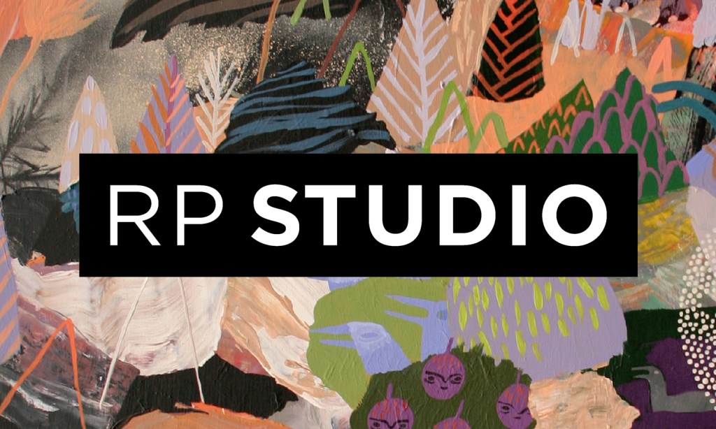 Designed image reading RP Studio over an illustrated background of stylized leaves