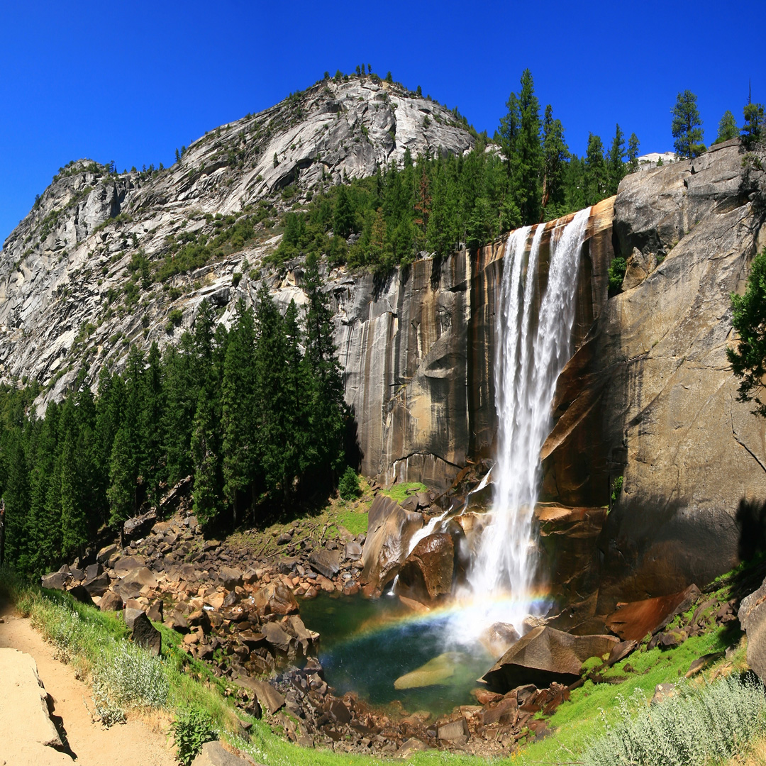 waterfall and mountains