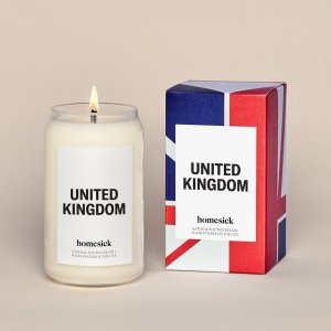 candle with label that says united kingdom