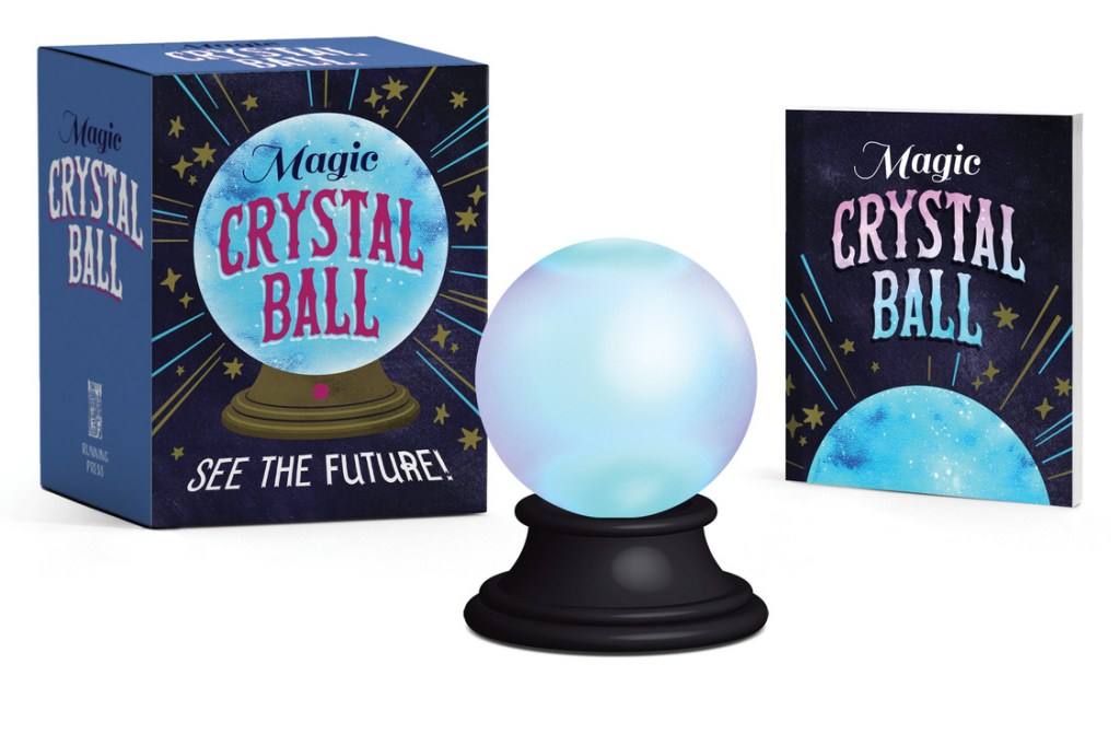Product image of the "Magic Crystal Ball" box, crystal ball, and included mini book.