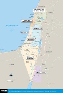 Overview of Israel and the West Bank travel map by region