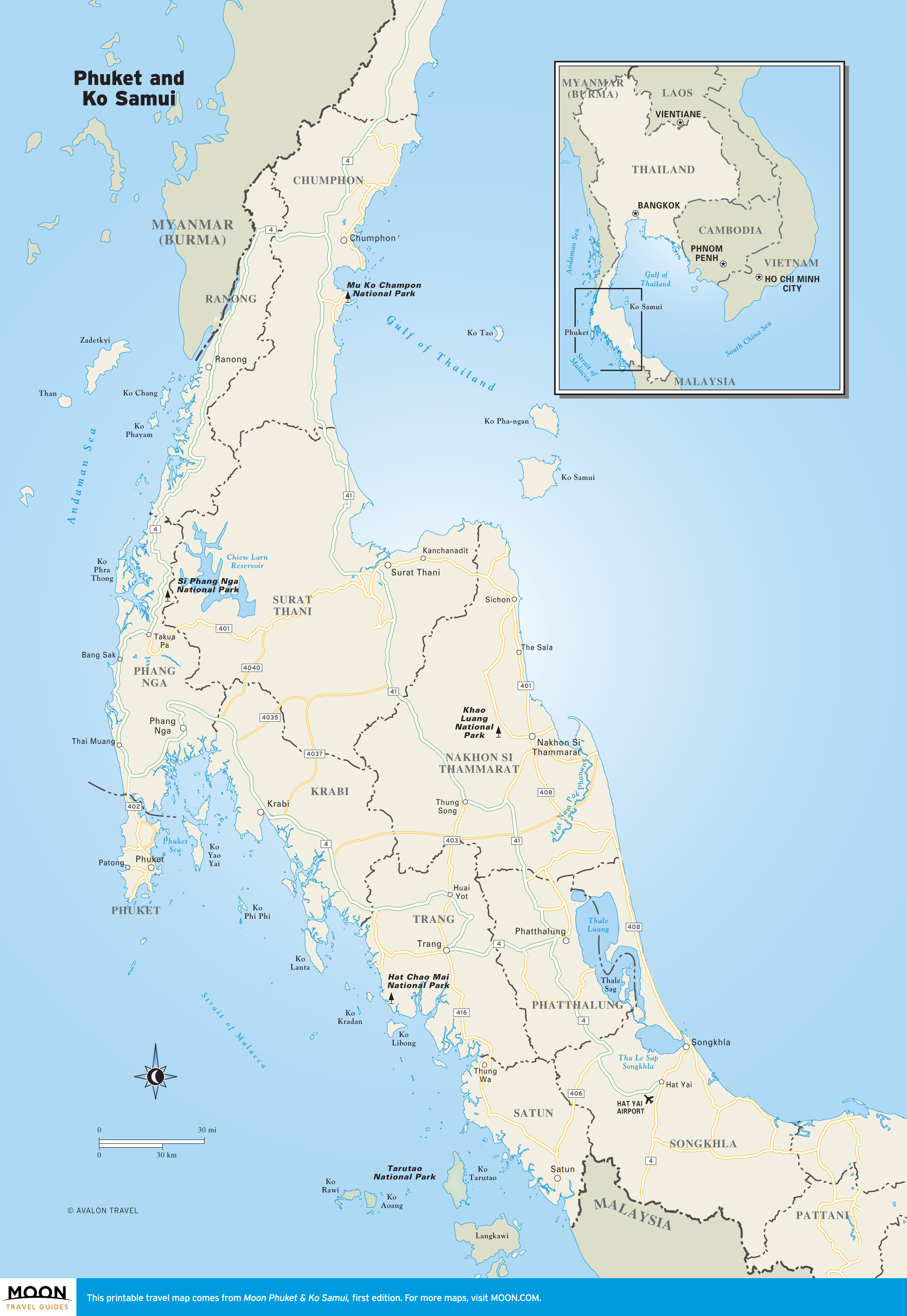 Travel map of the Phuket and Ko Samui region of Thailand