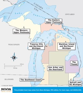 Michigan travel maps by region.