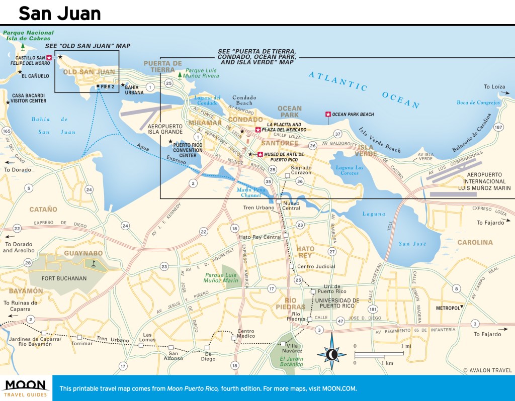 Travel map of San Juan, Puerto Rico.