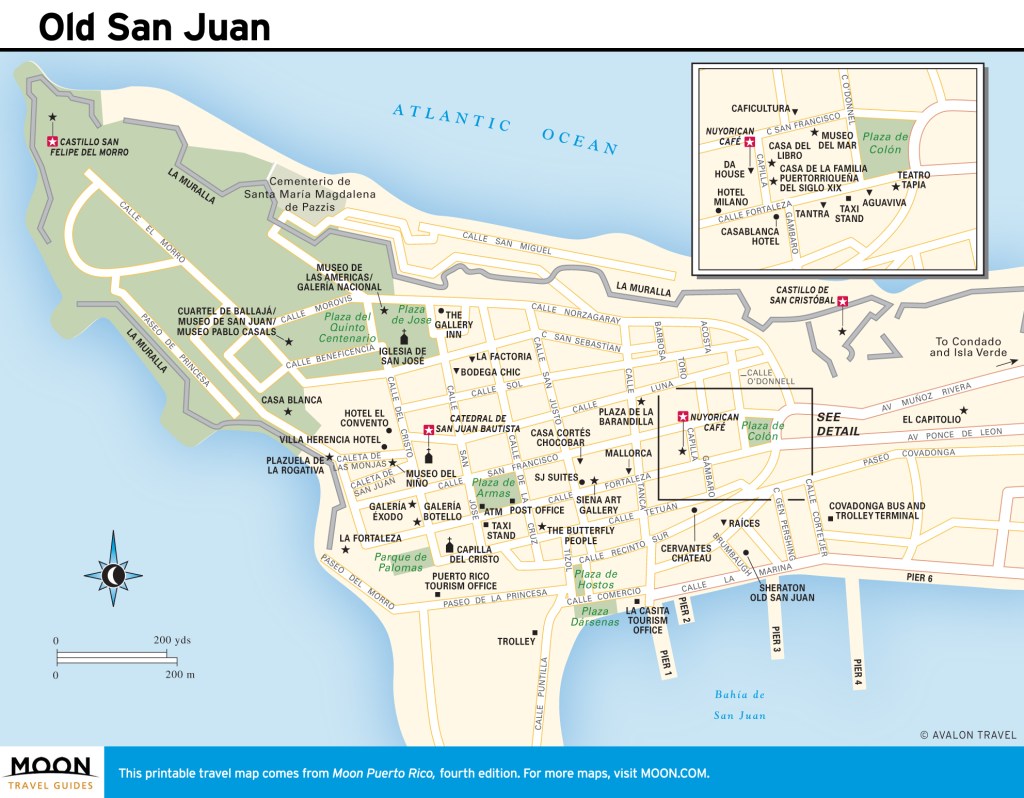 Travel map of Old San Juan, Puerto Rico.