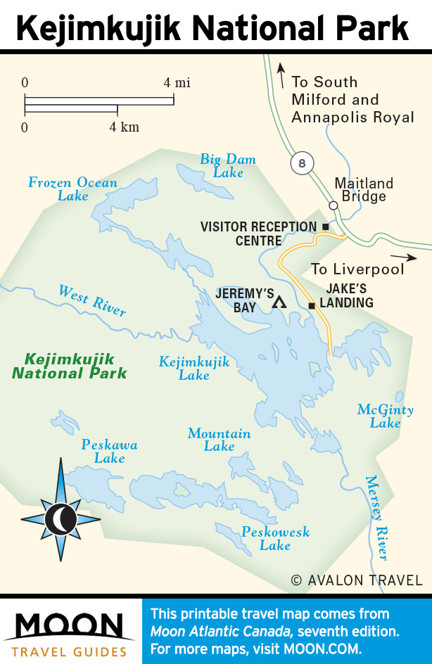Travel map of Kejimkujik National Park, Nova Scotia