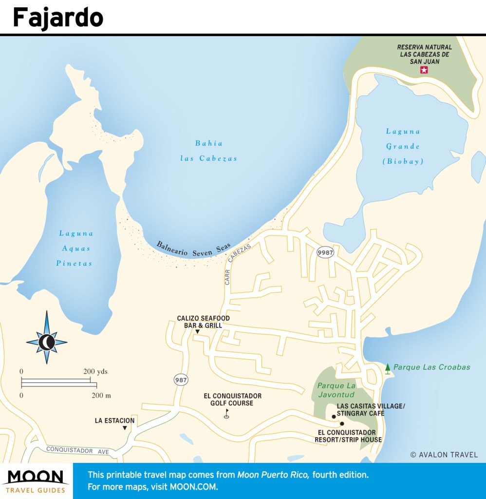 Travel map of Fajardo, Puerto Rico.