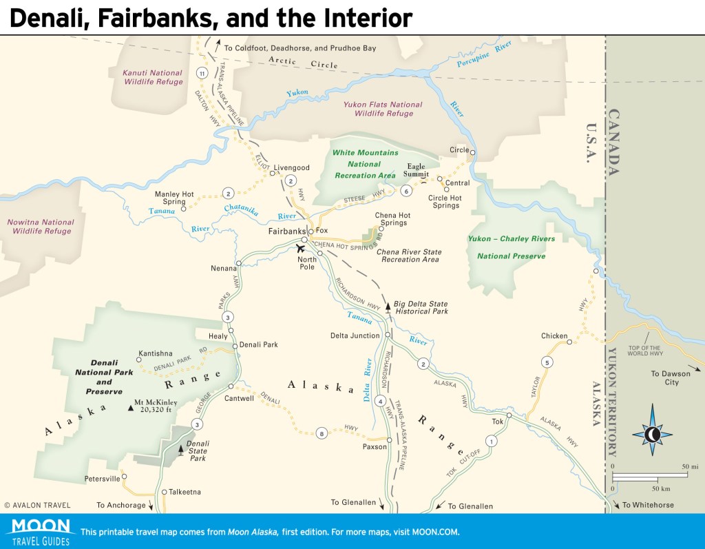 Travel map of Denali, Fairbanks, and the Interior
