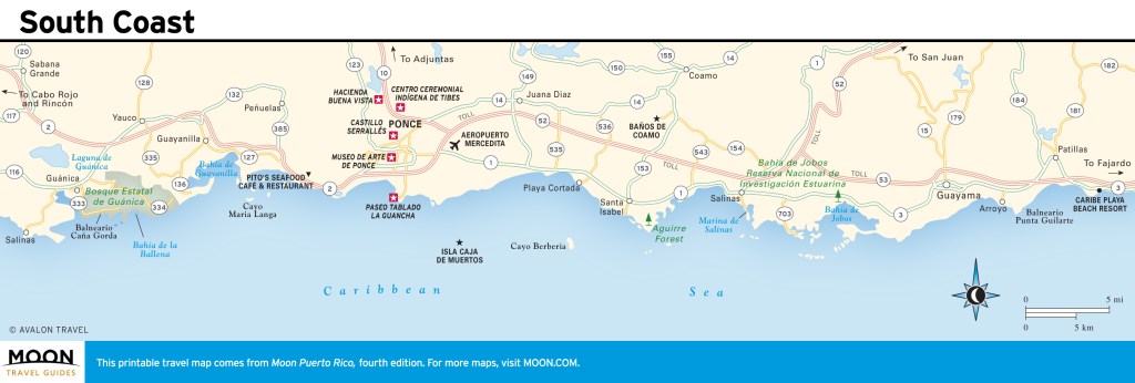 Travel map of the South Coast of Puerto Rico