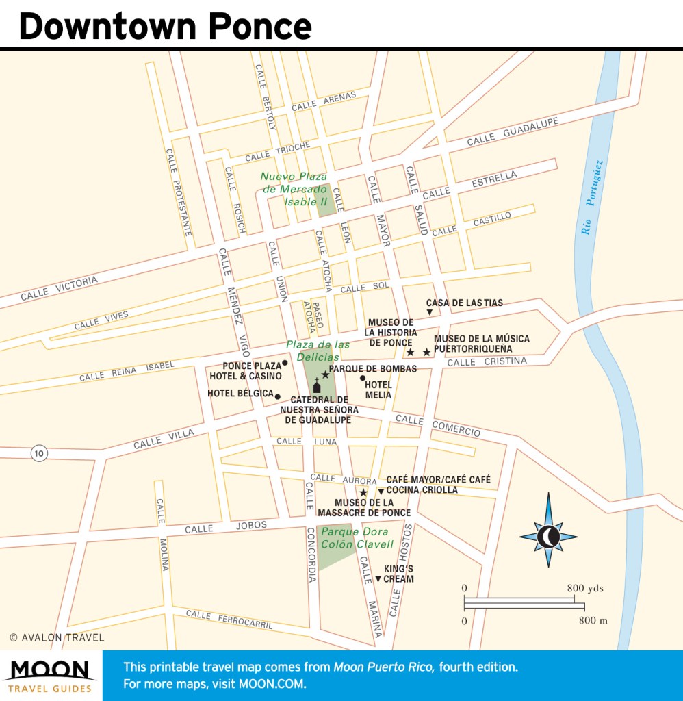 Travel map of Downtown Ponce, Puerto Rico.