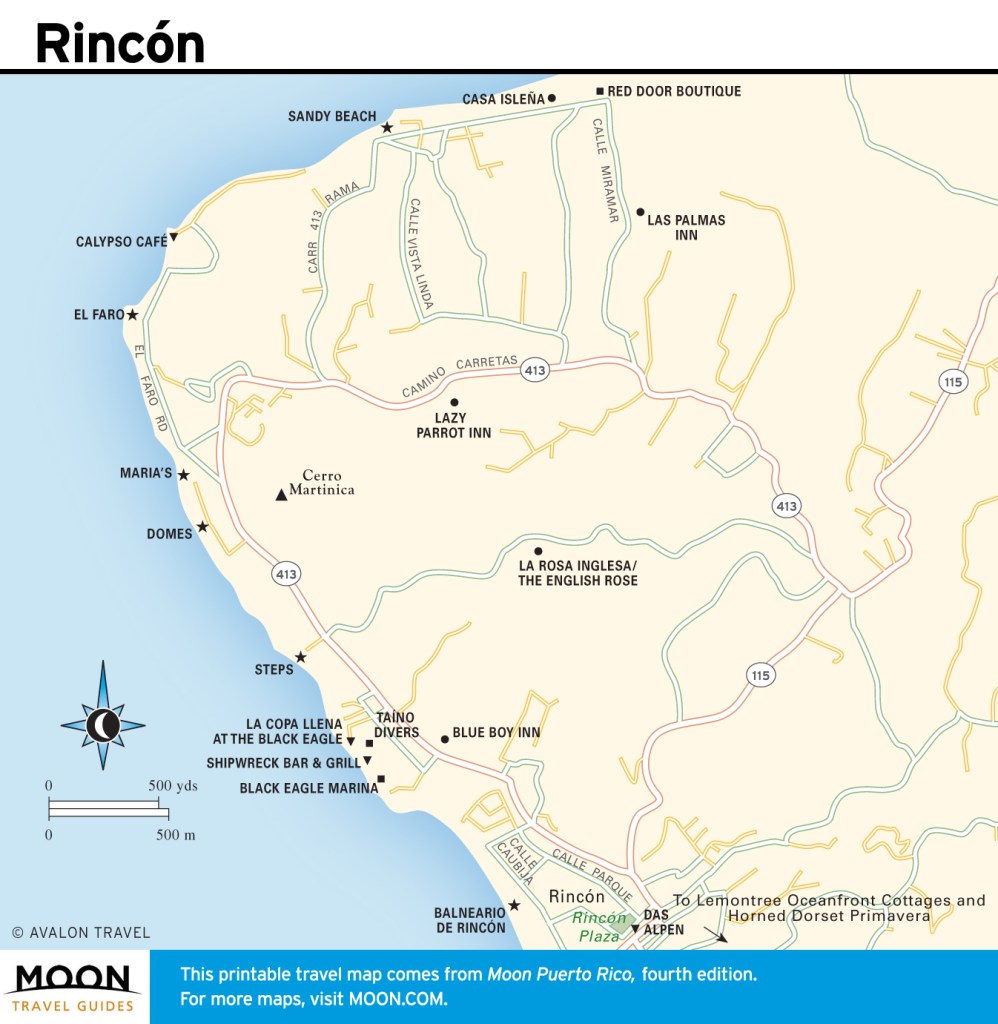 Travel map of Rincon, Puerto Rico.