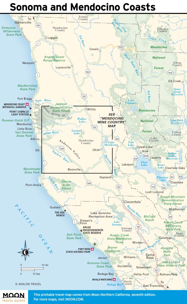 map of sonoma and mendocino coastal area