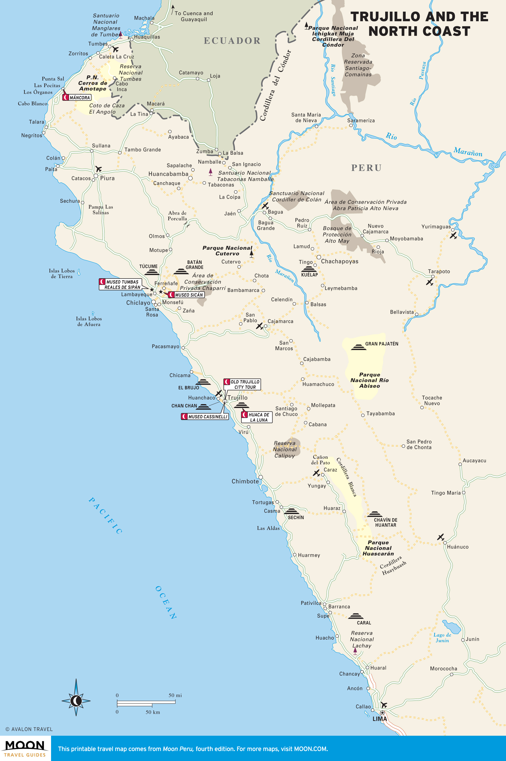 Color travel map of Trujillo and the North Coast of Peru