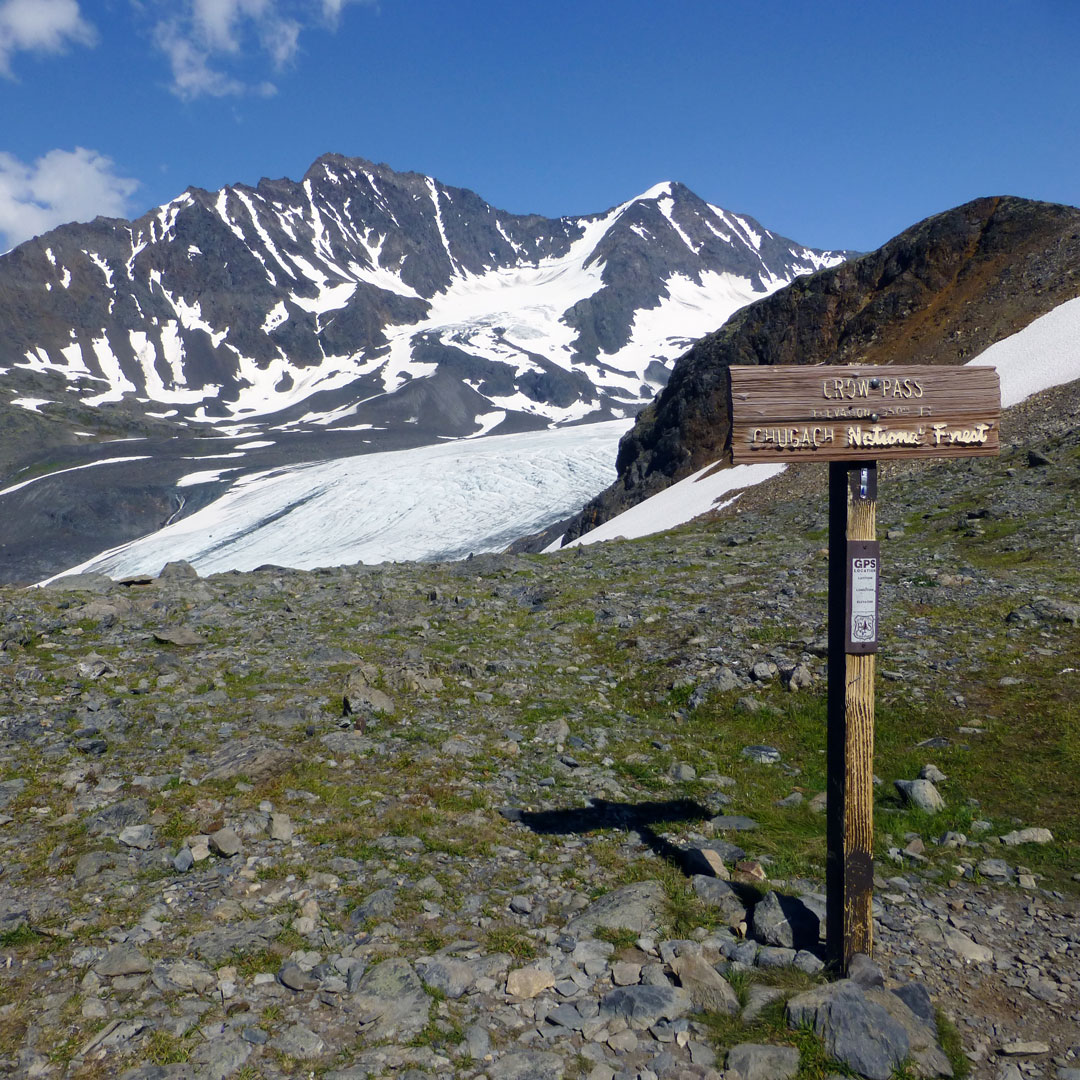 Crow Pass in Chugach National Forest sign