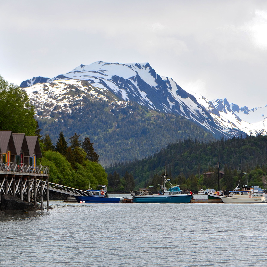 waterfront homes surrounded by mountains in Homer