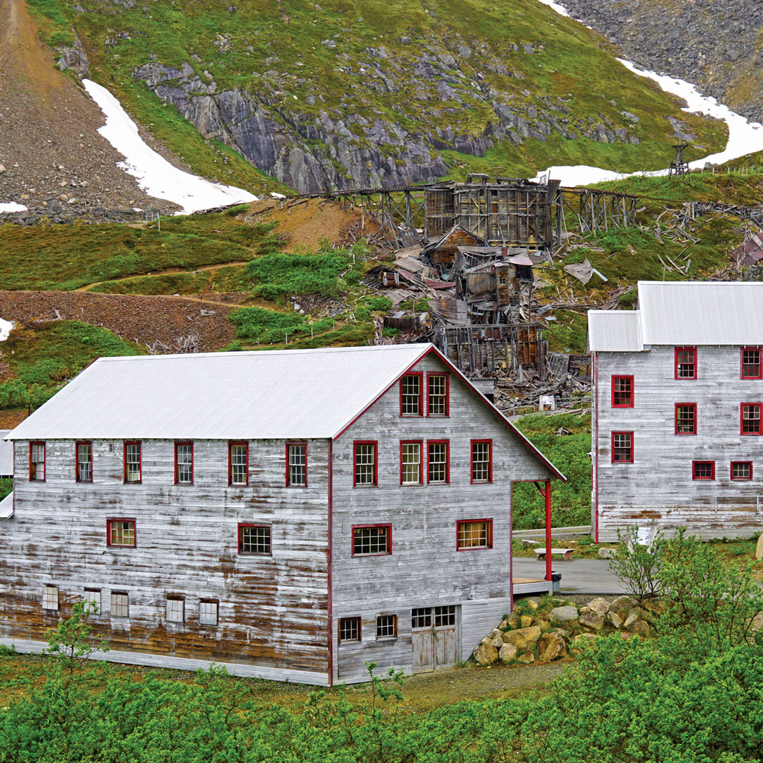 two mining buildings at an old mining camp