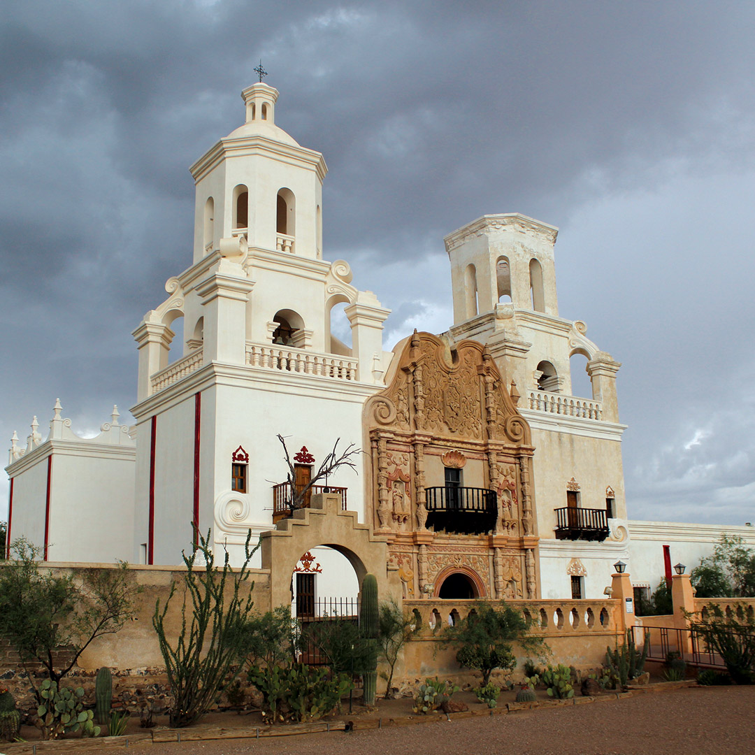 front view of San Xavier del Bac church in Tucson