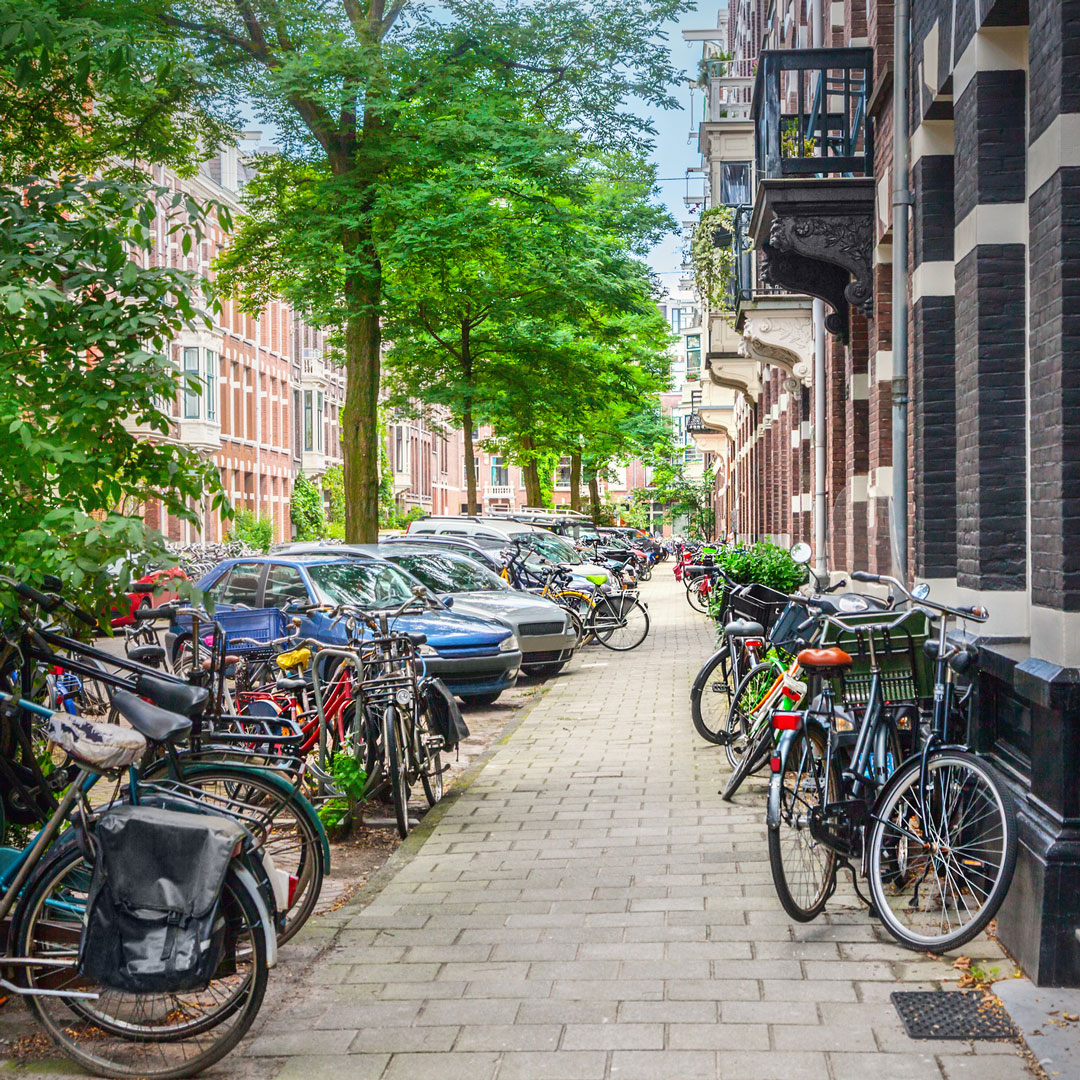 a street lined with bicycles in Amsterdam