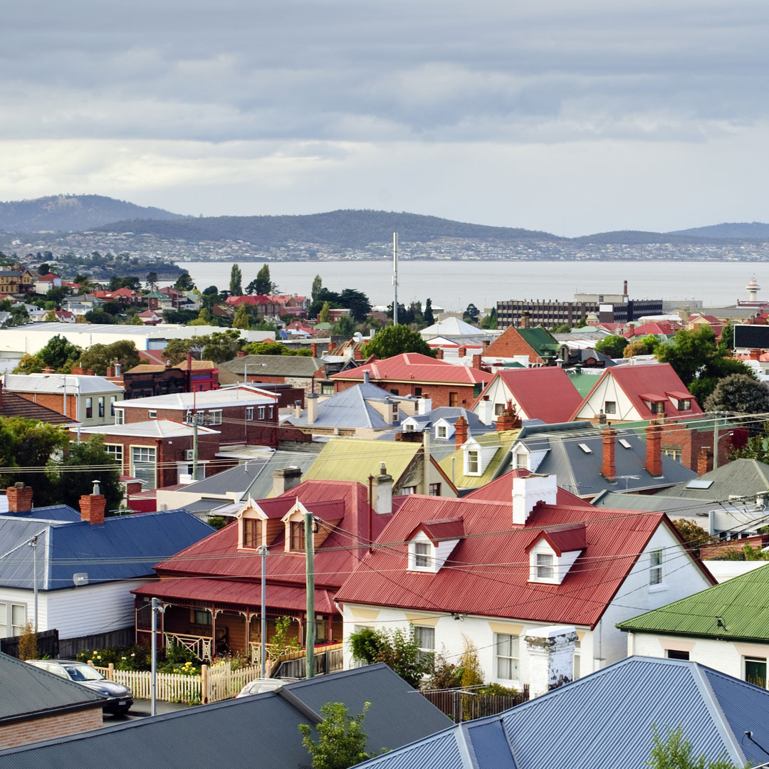 rooftops and view of the water in Hobart