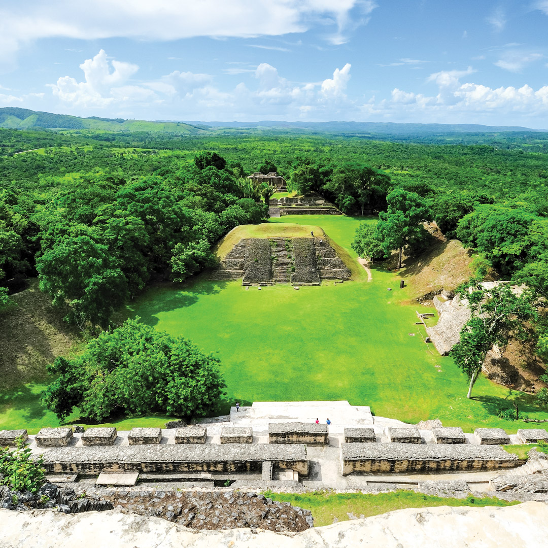 aerial view of the maya ruins of xunantunich in Belize