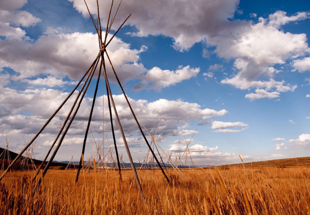 teepee structures in a field