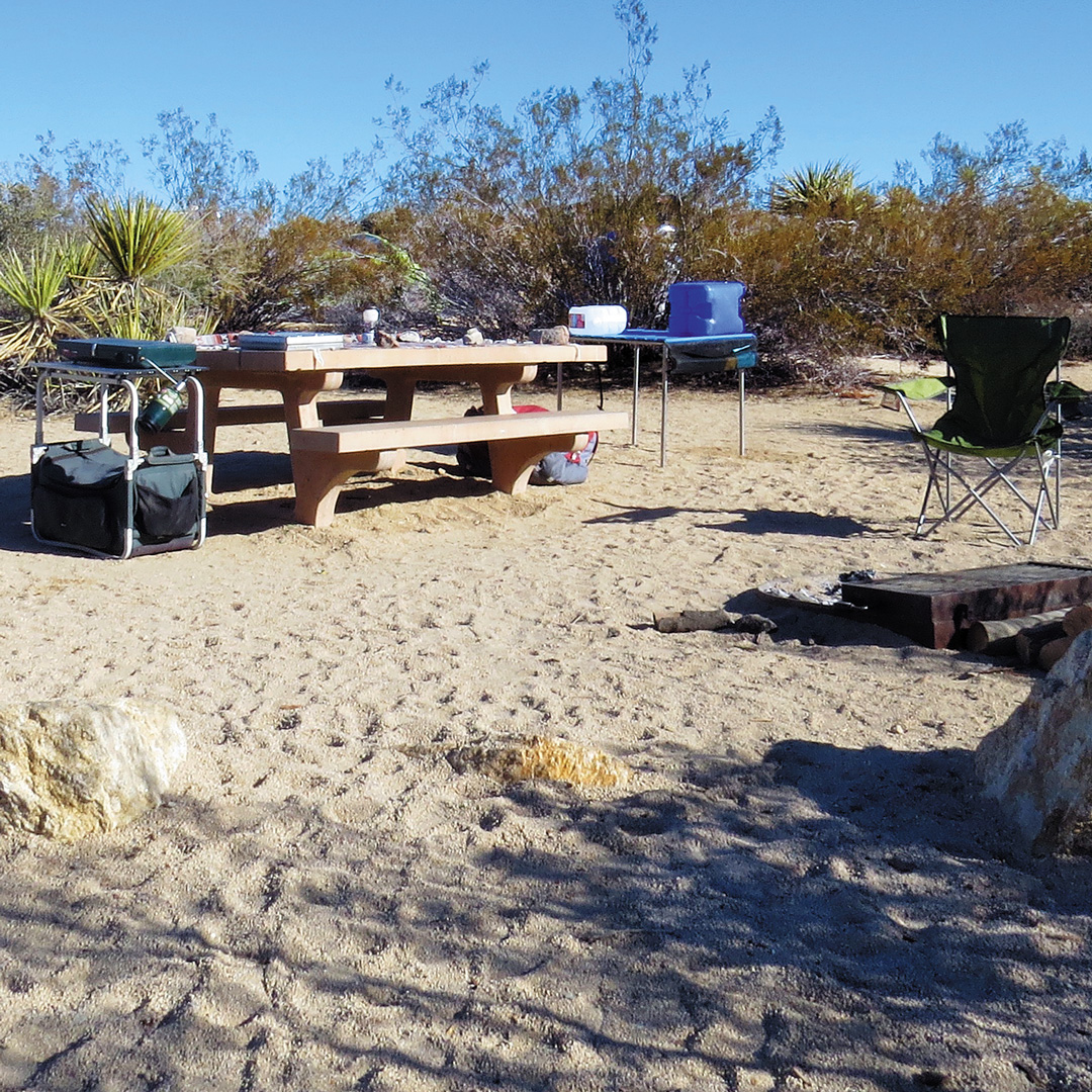 campsite with table and chairs in Joshua Tree