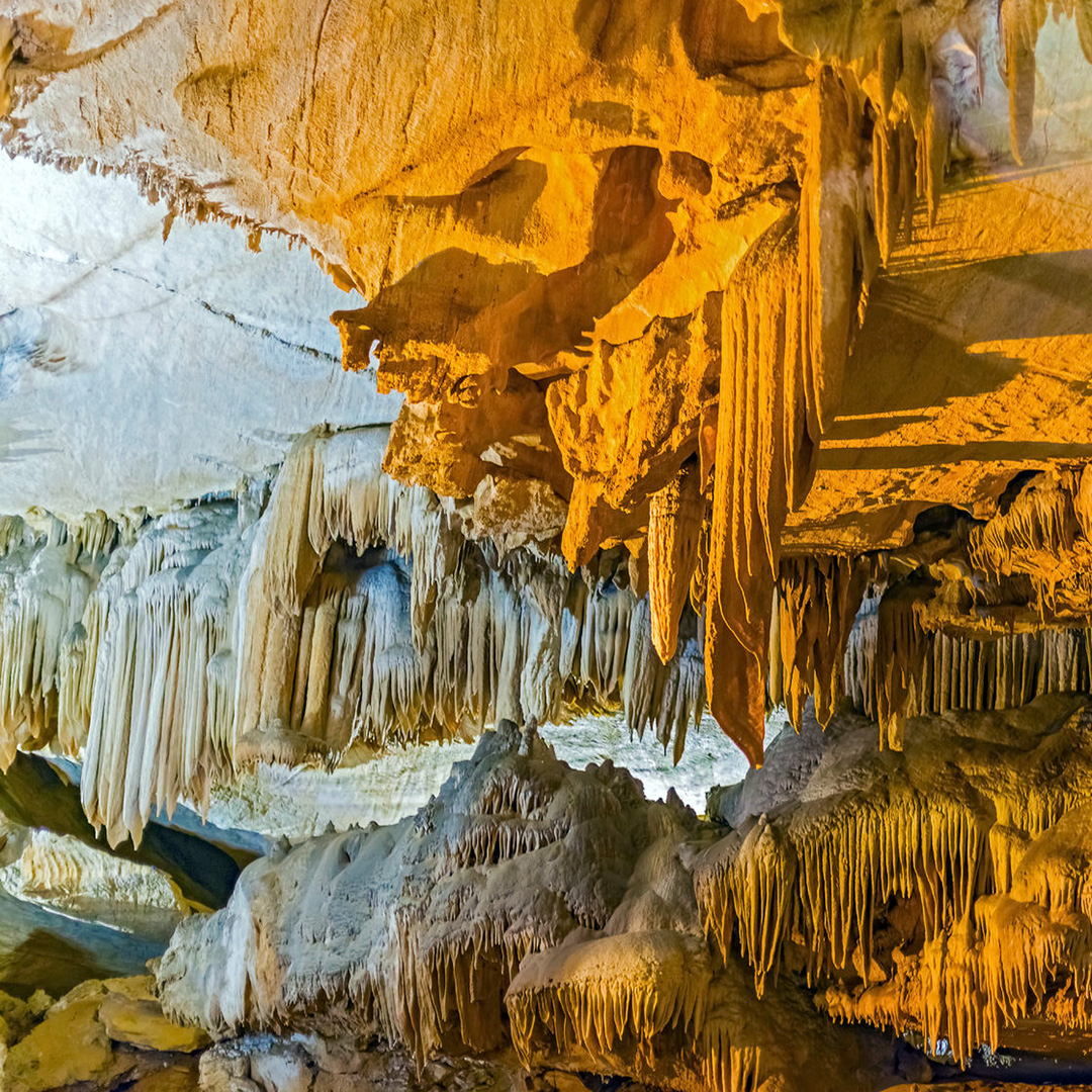 stalagtites inside crystal cave