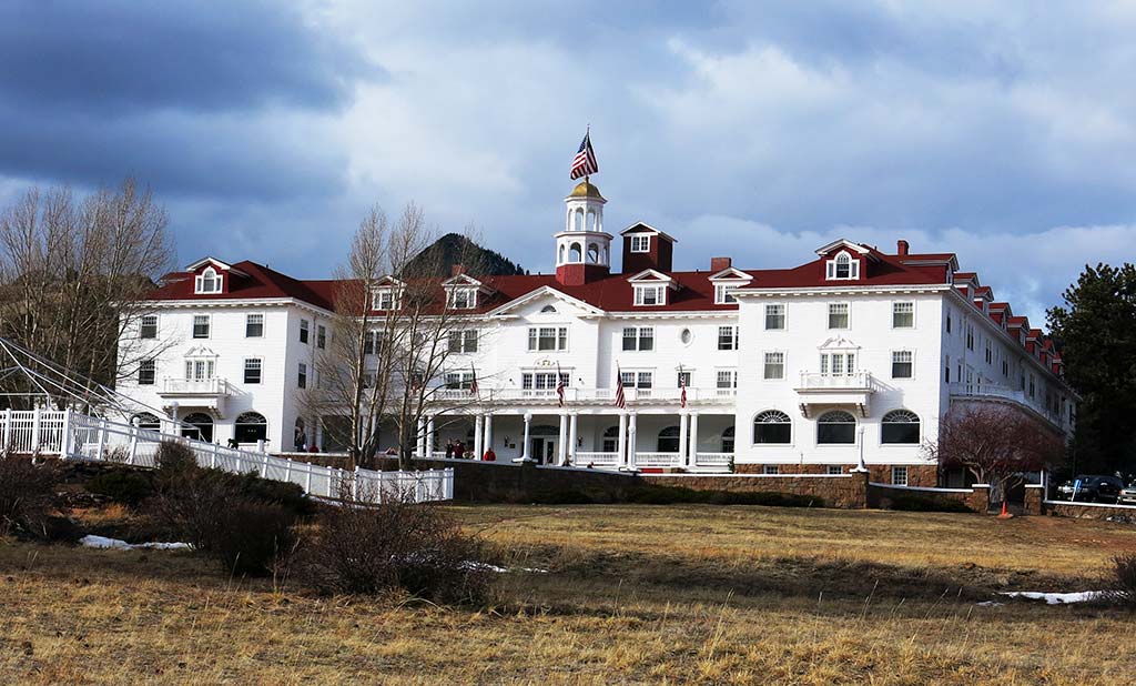 The Stanley Hotel, a multi-story, Georgian-style hotel.