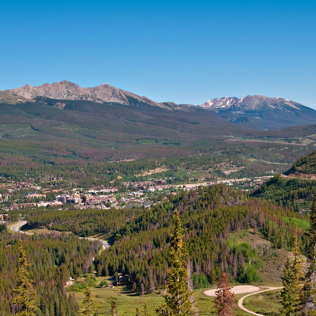 panoramic view of forest and mountains in Breckenridge