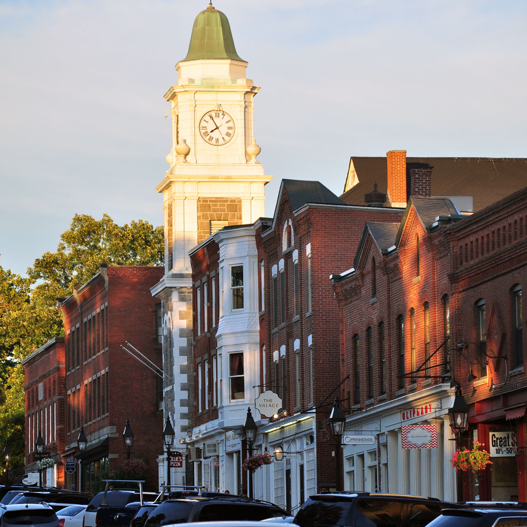 downtown Litchfield buildings at sunset