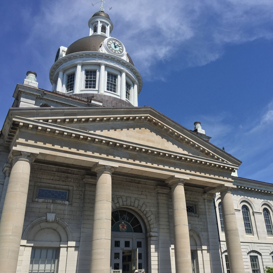 view of Kingston City Hall from below