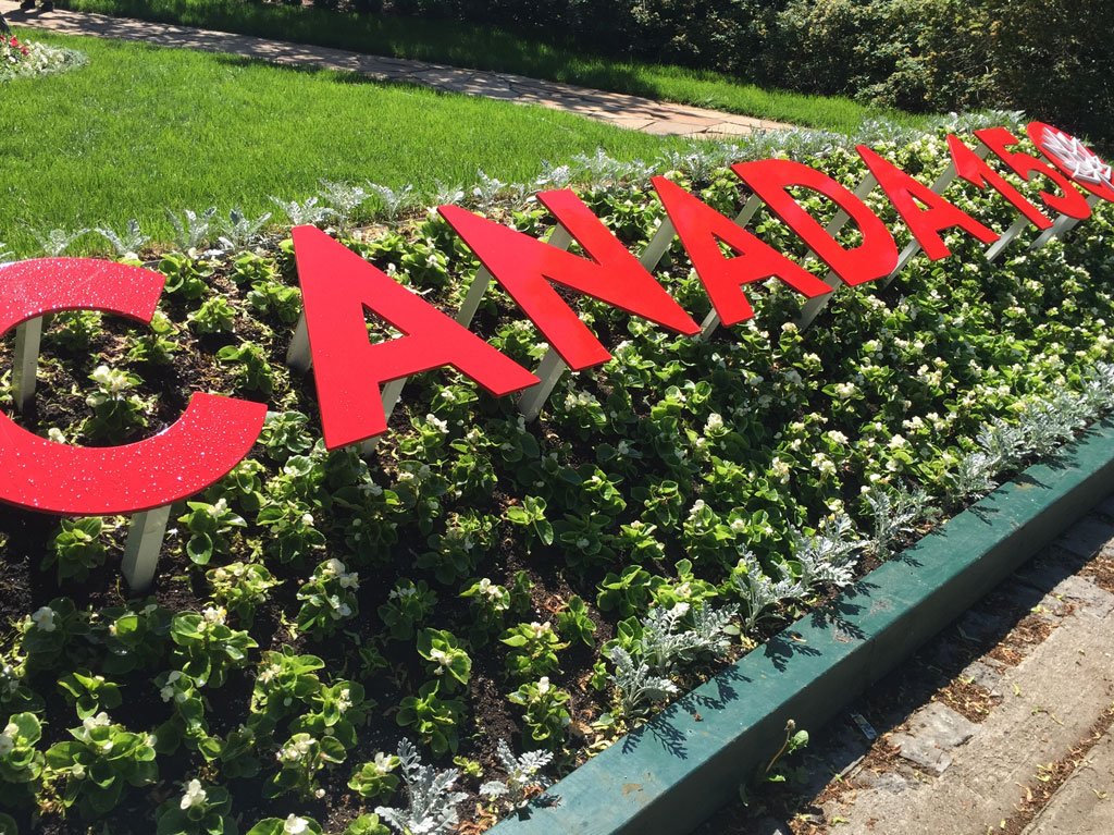 lawn sign spelling out Canada 150