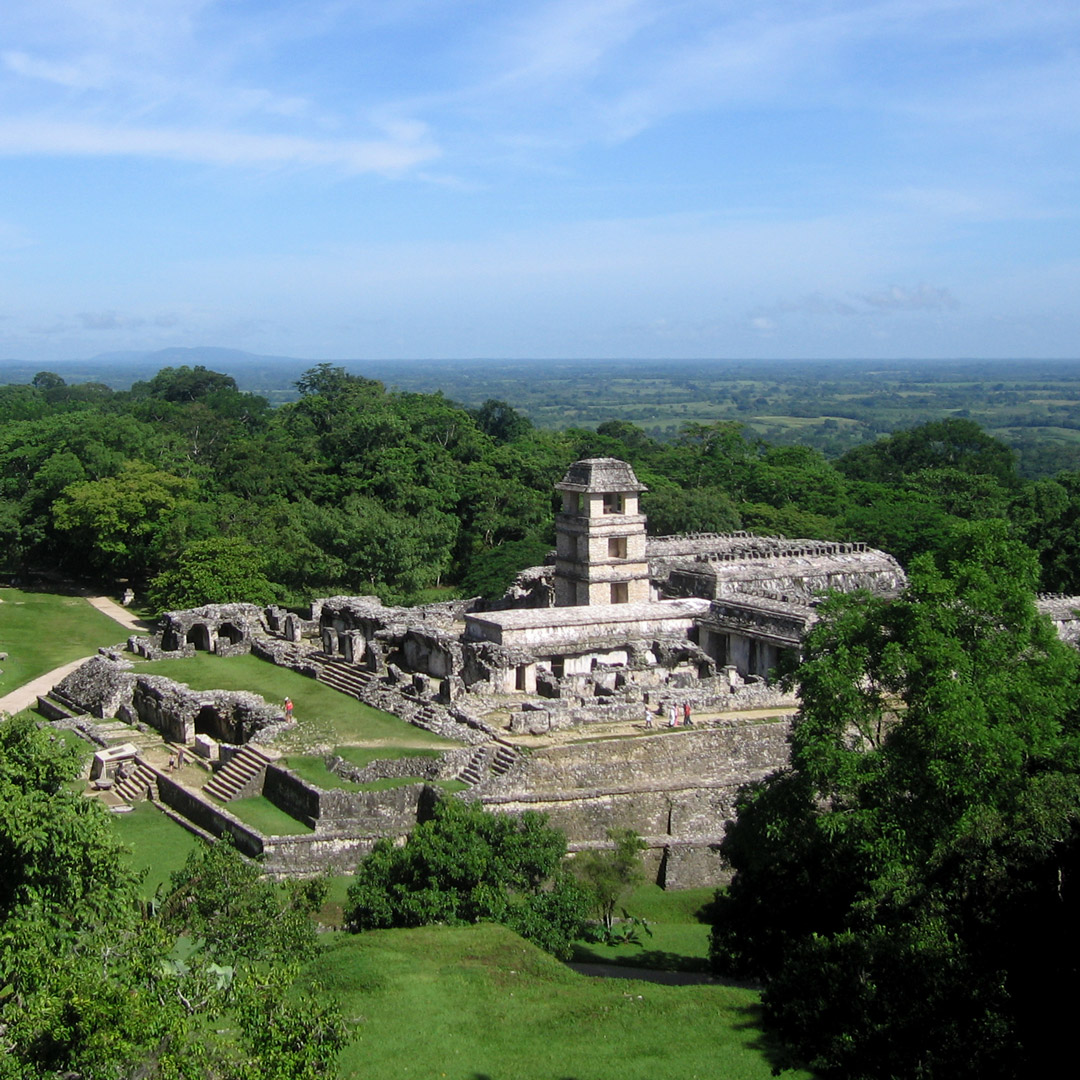 view of ruins in Chiapas from the air