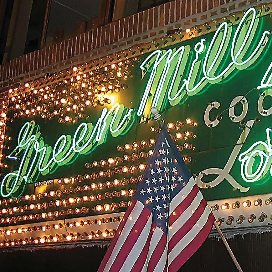 neon sign of the Green Mill jazz club