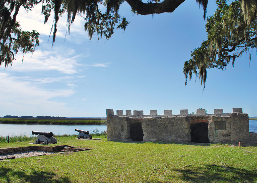 blue sky over the remains of Fort Frederica