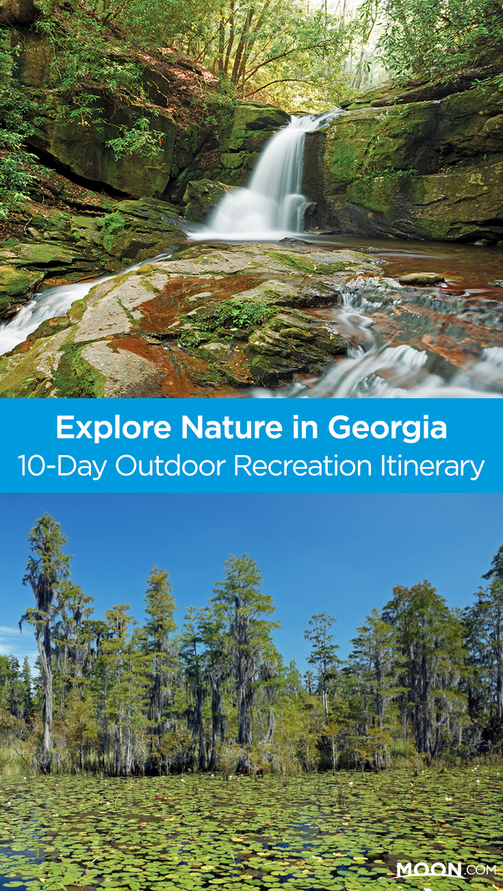 Use this 10-day travel itinerary to plan your perfect Georgia outdoor adventure, including recreational activities that explore nature in the Peach State through hiking, rafting, paddling, and camping. Kayak the Altamaha River, canoe through the Okefenokee Swamp, hike to refreshing waterfalls in Cloudland Canyon State Park, and take in scenic views from Brasstown Bald. This itinerary covers it all!