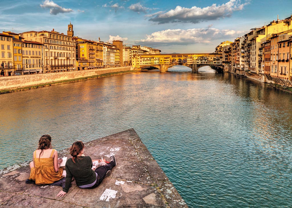 Golden hour over the River Arno in Florence