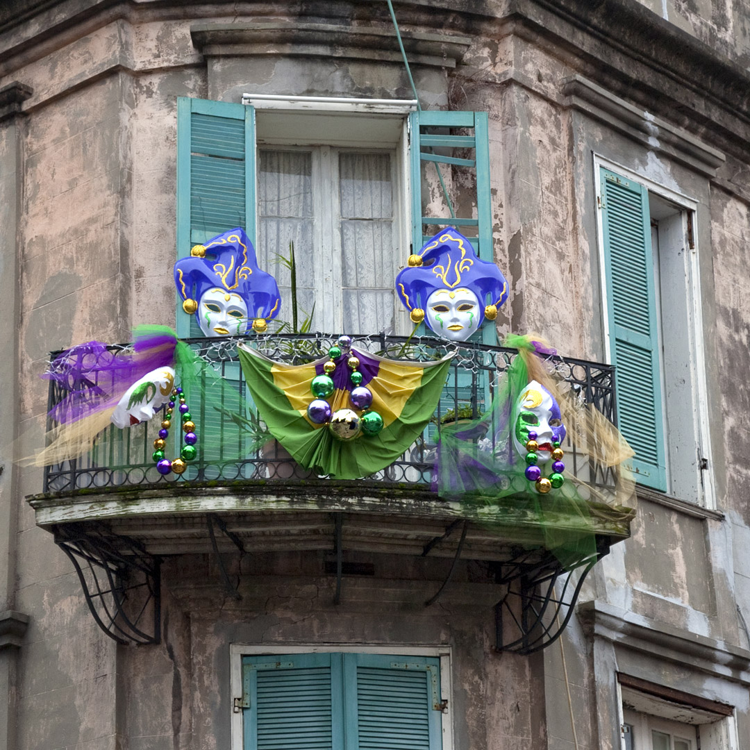 masks and mardi gras decorations in new orleans