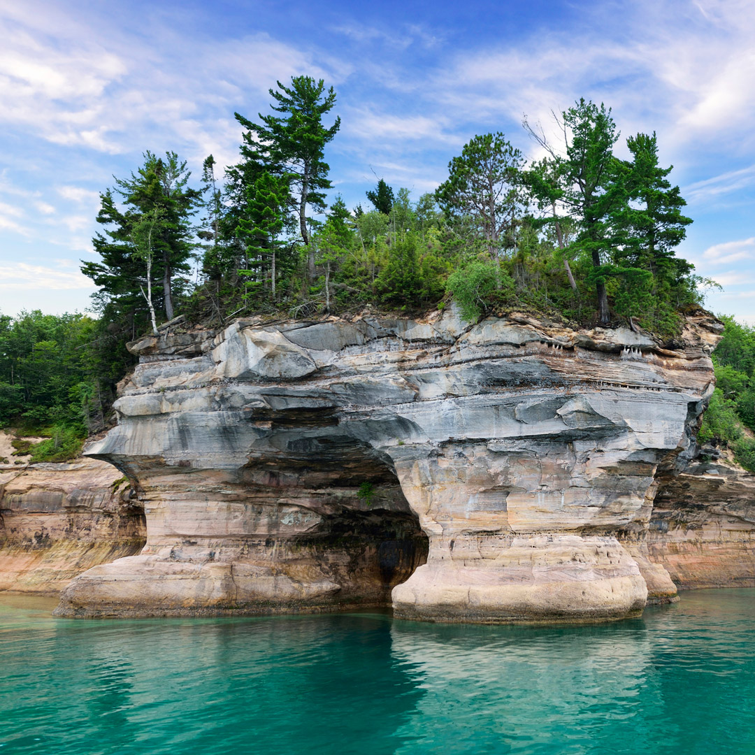 striated rock formations in Michigan