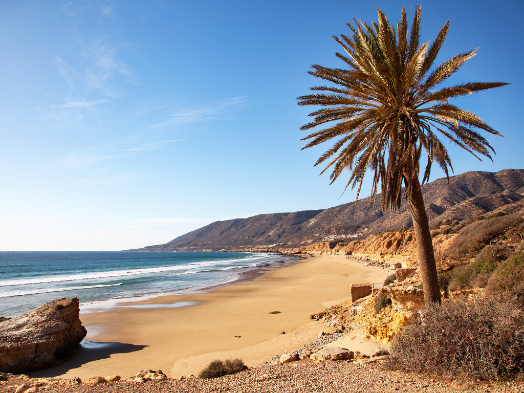 sunny day at Agadir beach in Morocco