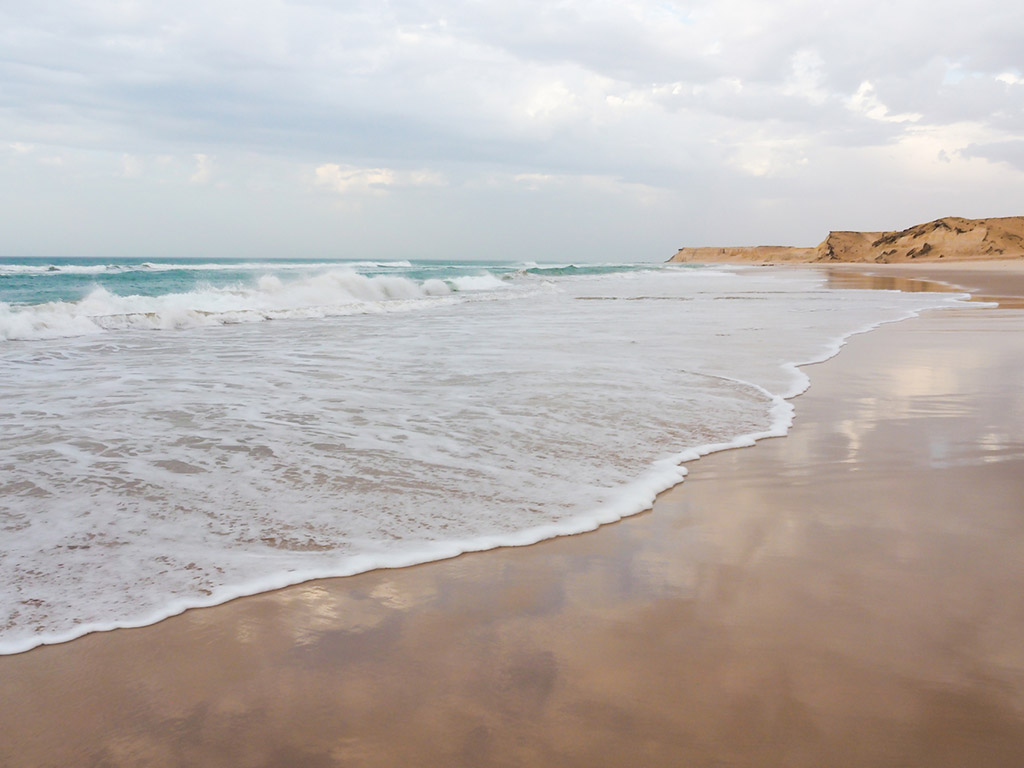 seafoam on the shore of Dakhla Beach in Morocco