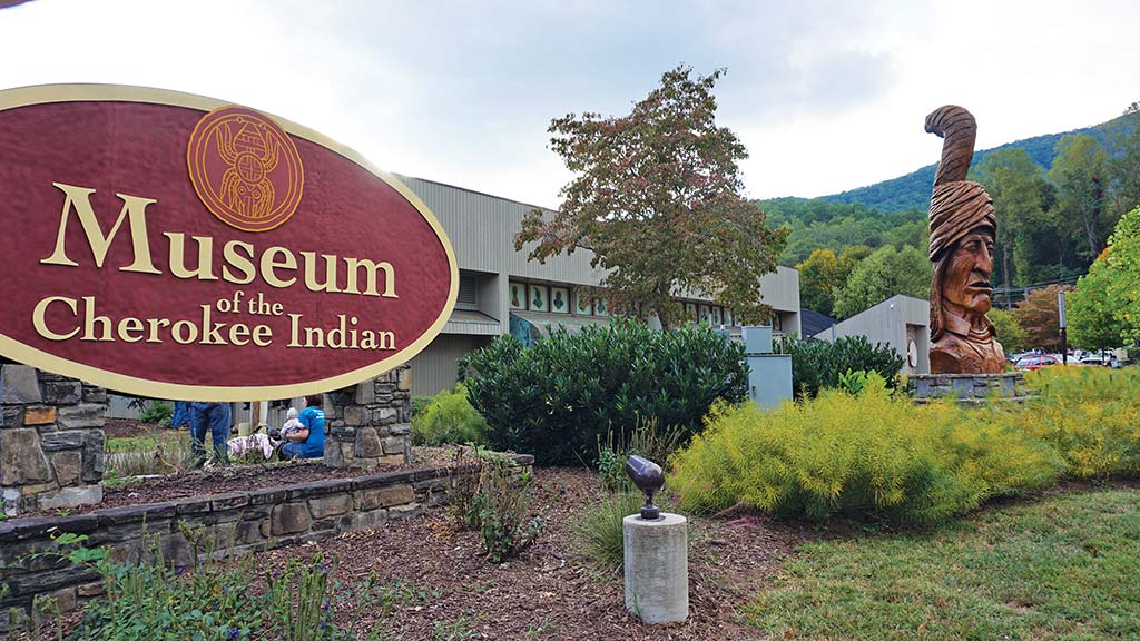 Sign in front of the Museum of the Cherokee Indian.