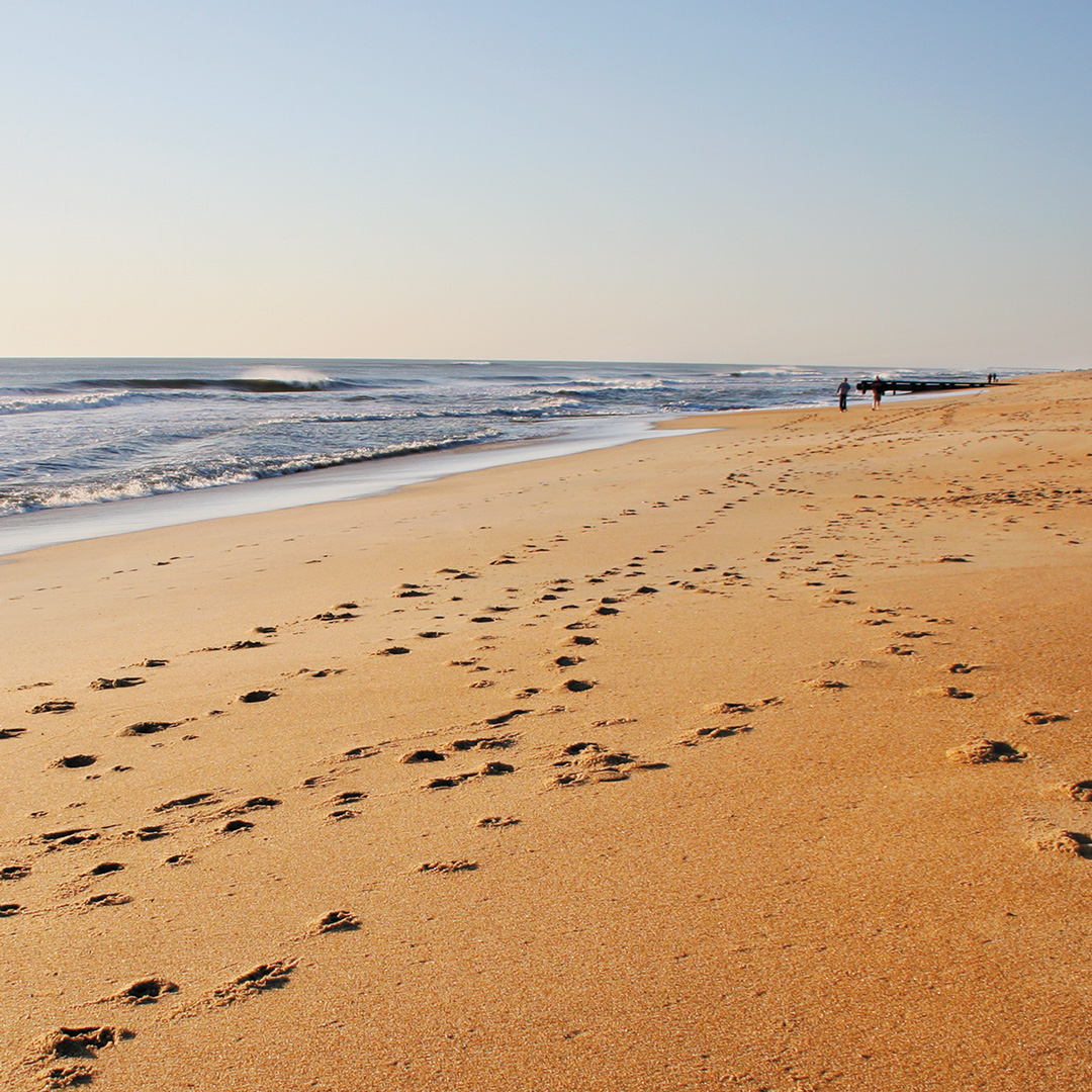 footprints in the sand in the Outer Banks