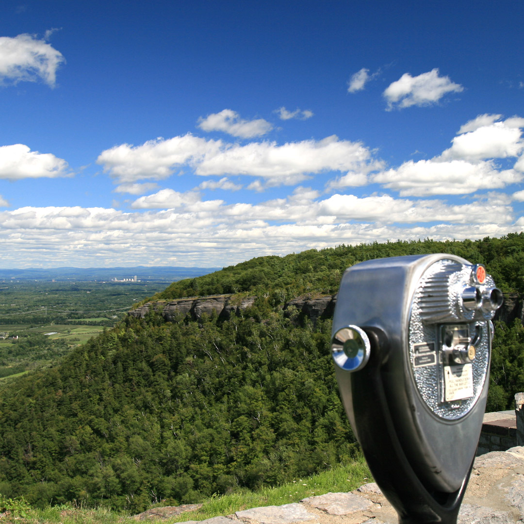 viewfinder looks down into a valley in John Boyd Thacher State Park