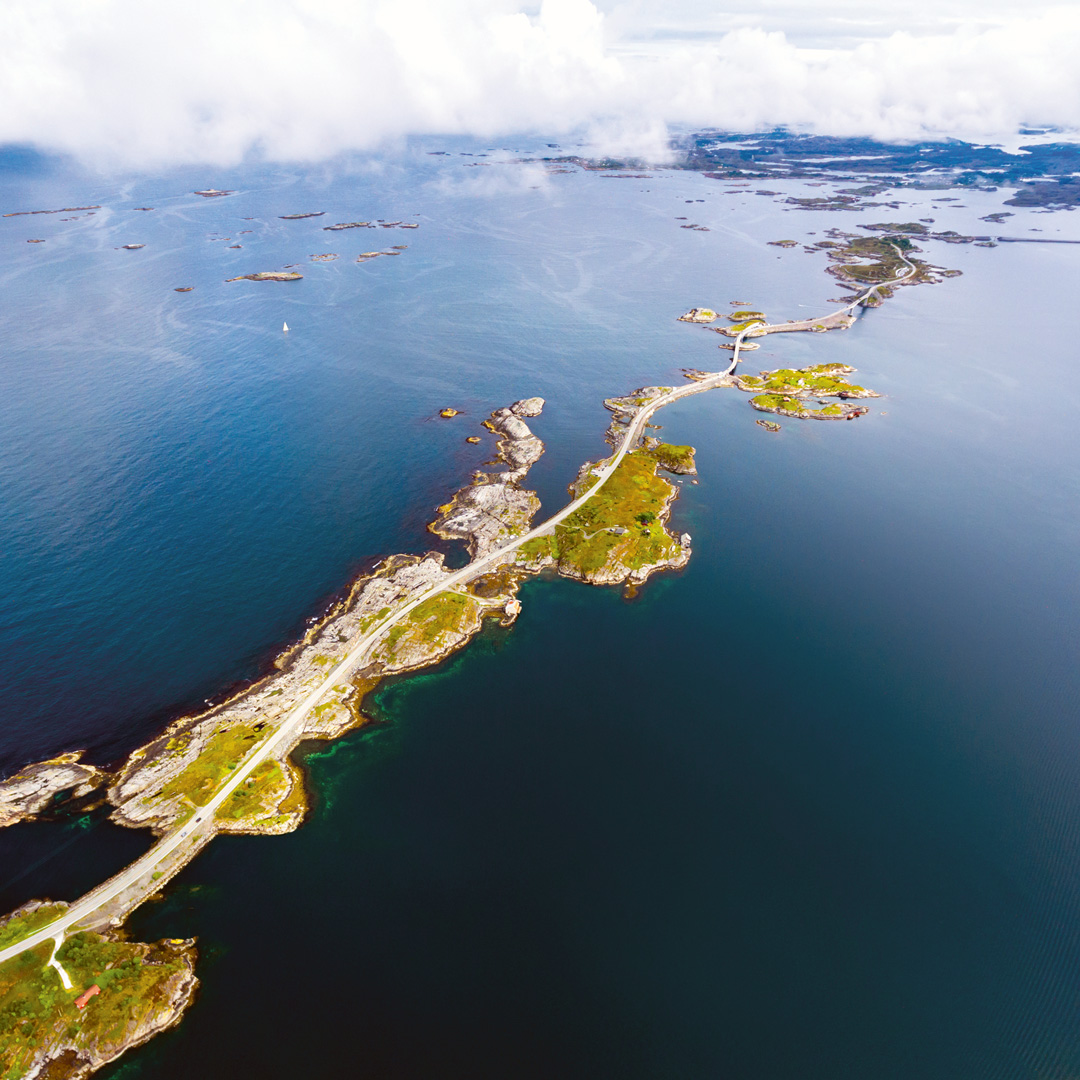 aerial shot of the Atlantic Road in Norway 