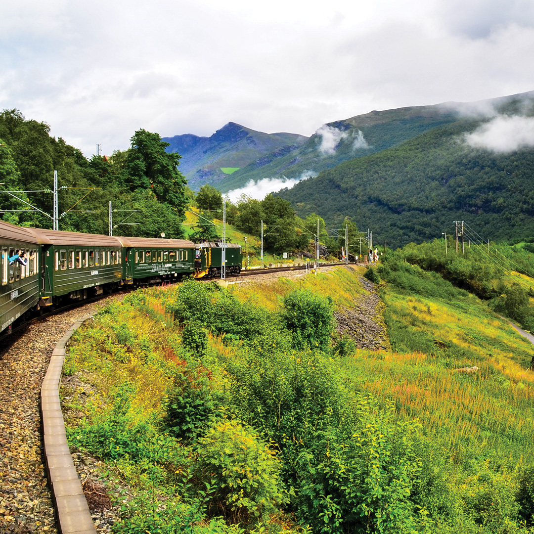 train on the track to Flam Norway